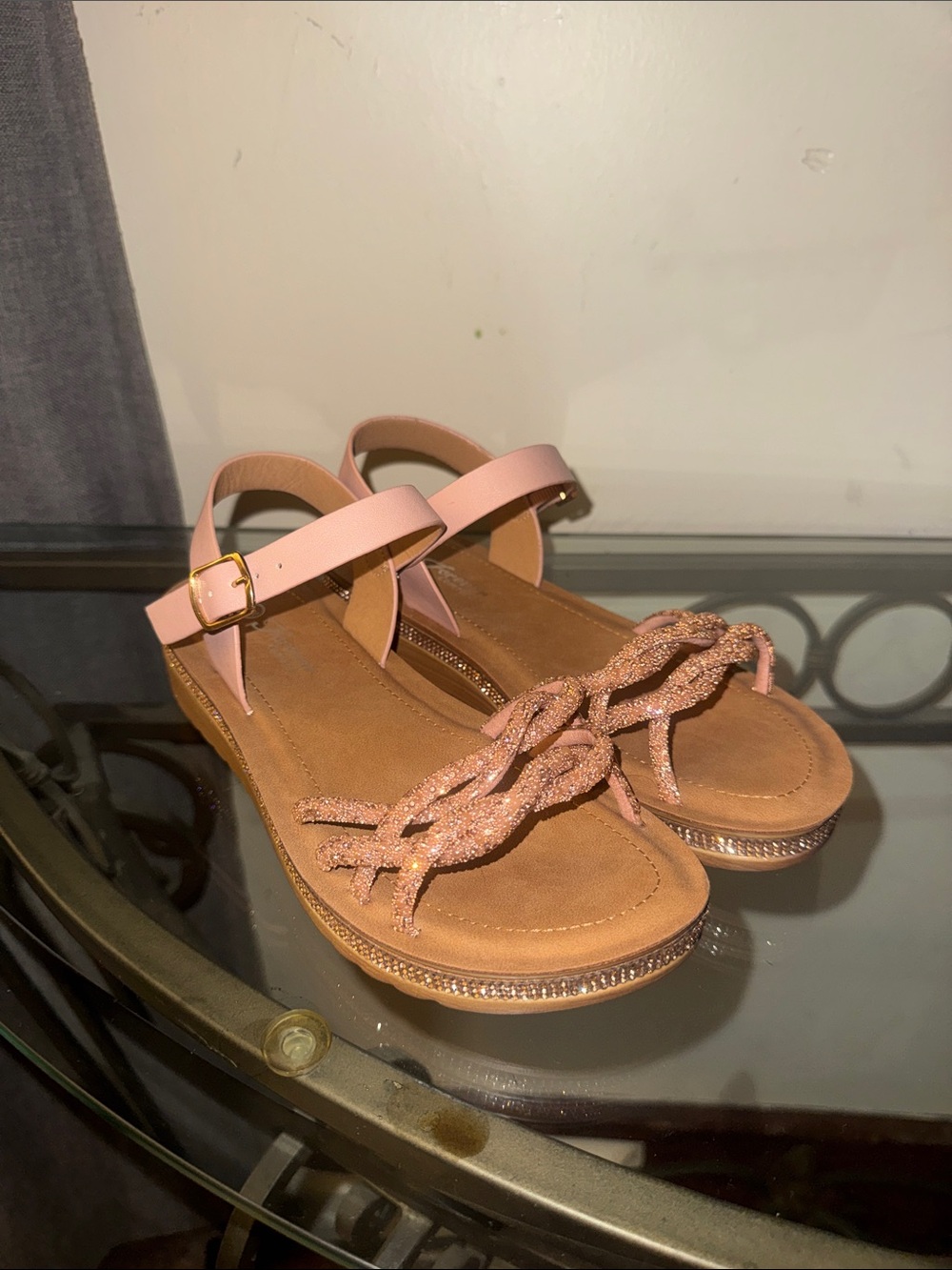 Women's Pink Braided Ankle-Strap Sandals